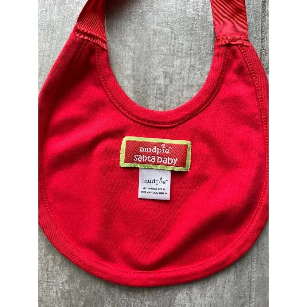 MUD PIE Reindeer Santa Baby Bib Christmas NEW Red 1st Christmas Tie 100% Cotton